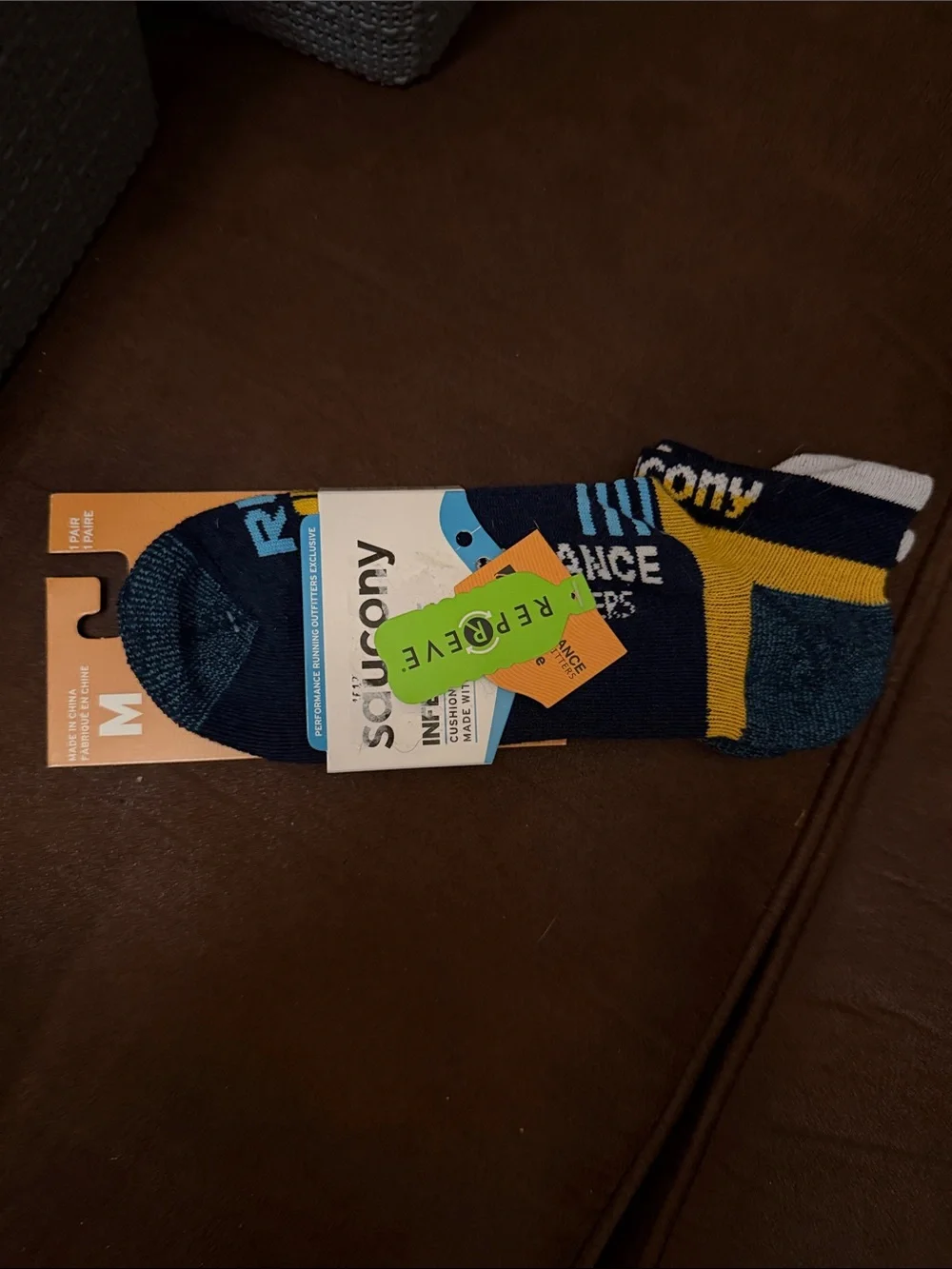 Saucony Navy and Yellow No-Show Athletic Socks
